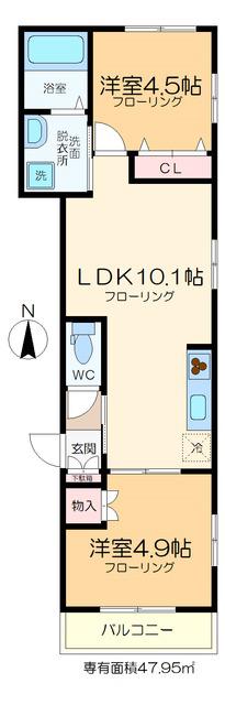 SUN LEAVES 大島(2LDK/1階)の間取り写真
