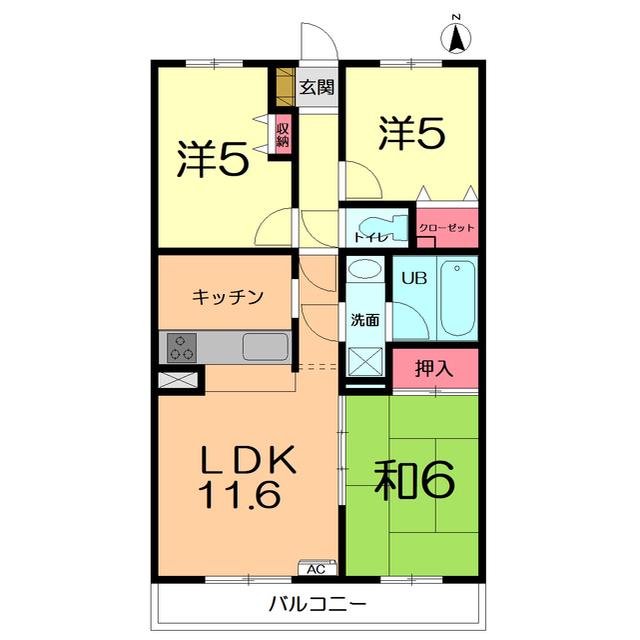 シャルム磯部(3LDK/1階)の間取り写真