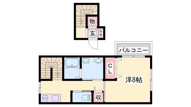 リープラス三木本町(1K/2階)の間取り写真