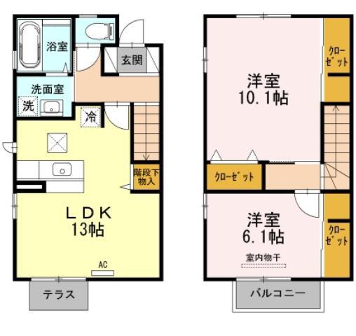 ウィズ城南E棟(2LDK/1階)の間取り写真