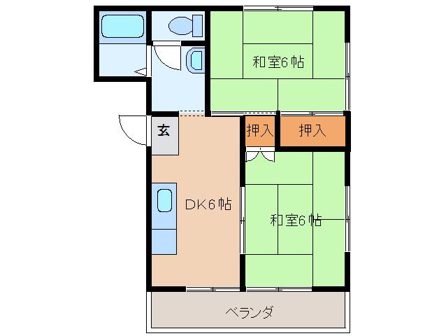 大奥マンション B棟(2DK/3階)の間取り写真
