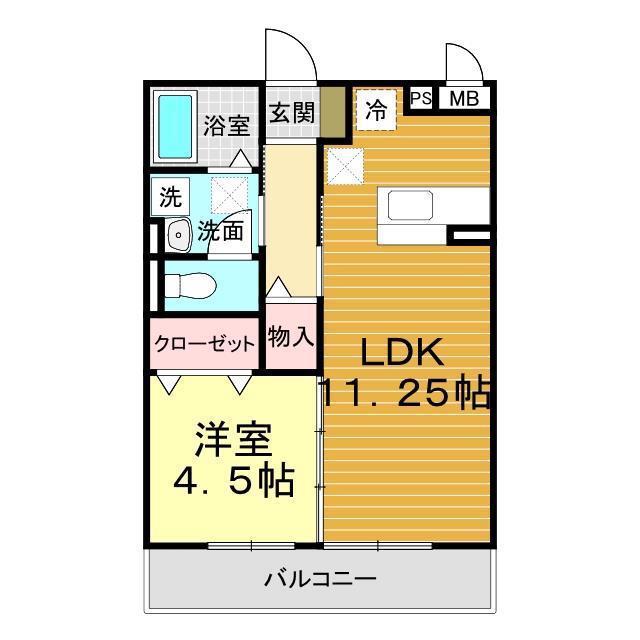 ソレイユ富任B棟(1LDK/1階)の間取り写真