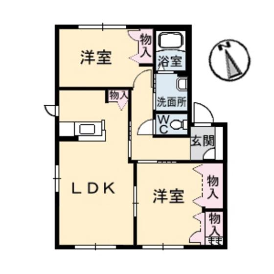 サンビーム串山 D棟(2LDK/1階)の間取り写真