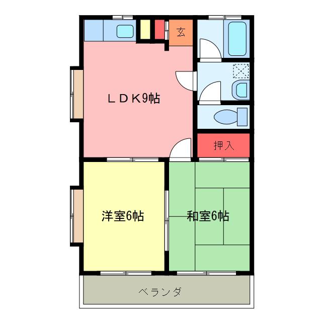 グリーンハイツII(2LDK/2階)の間取り写真