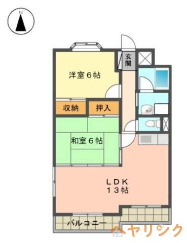 向陽ハイム(2LDK/2階)の間取り写真