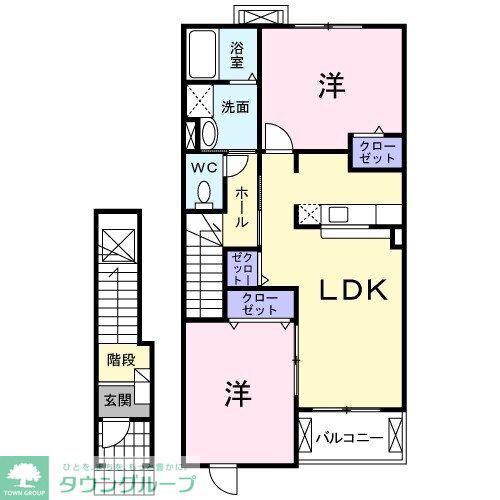 ハッピーメゾンつばさC(2LDK/2階)の間取り写真