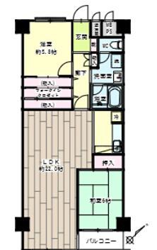 東寺尾ハイツA棟(2LDK/5階)の間取り写真