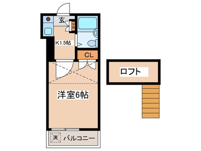 本厚木第7(1K/2階)の間取り写真