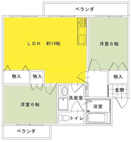 六城マンション(2LDK/1階)の間取り写真