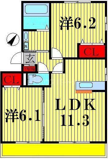 カシータIII(2LDK/2階)の間取り写真