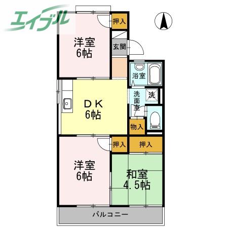 コーポラス芳泉 C棟(3DK/2階)の間取り写真