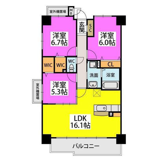 メルベーユ高宮駅前(3LDK/2階)の間取り写真