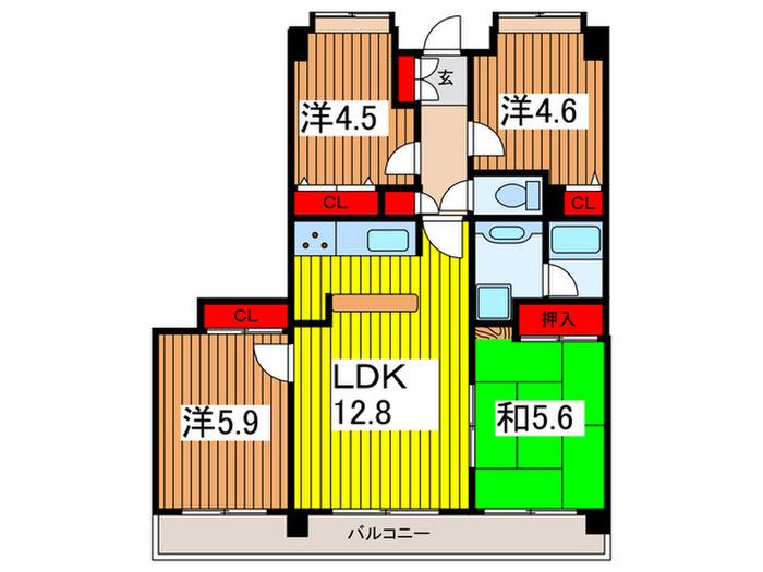 スターフィールド浦和常盤(4LDK/9階)の間取り写真