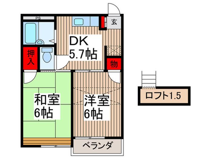 カサ・ベルデ(2DK/2階)の間取り写真