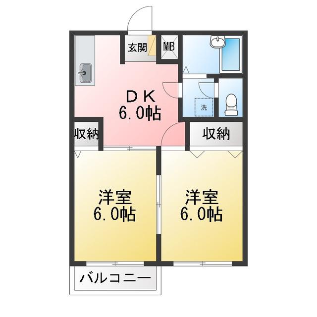 コーポ日比野 C棟(2DK/1階)の間取り写真