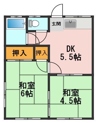 藤ハイツ(2DK/2階)の間取り写真