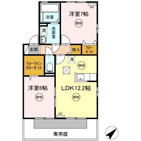 リビングタウン宇多津 D棟(2LDK/1階)の間取り写真