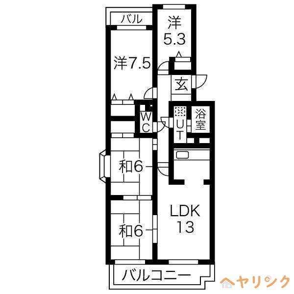 グランドハイツ原A棟(4LDK/2階)の間取り写真