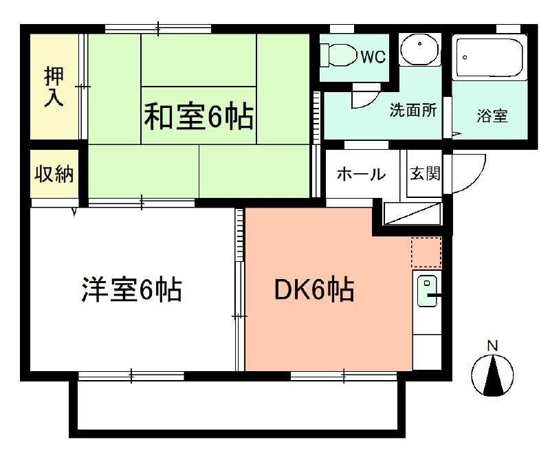 ディアス廣町(2DK/2階)の間取り写真