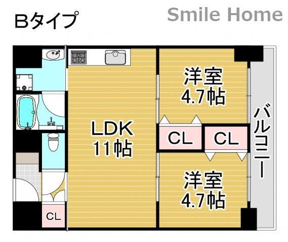 地下鉄四つ橋線 玉出駅 徒歩1分 8階建 築57年(2LDK/8階)の間取り写真