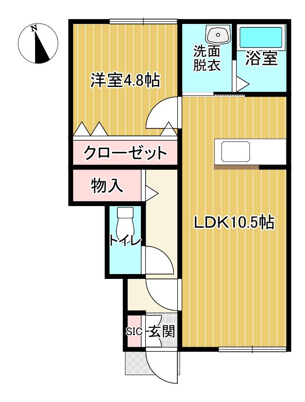 ジャルダン神明A棟(1LDK/1階)の間取り写真