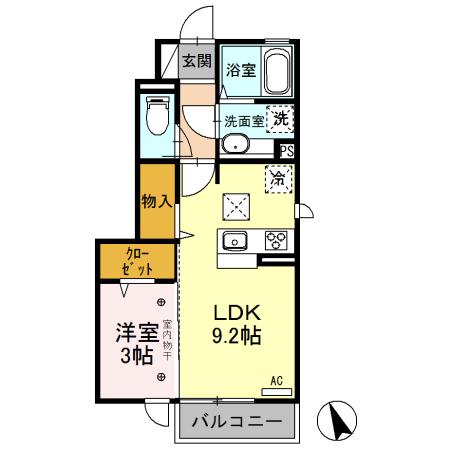 メゾン医大前桜 E(1LDK/1階)の間取り写真