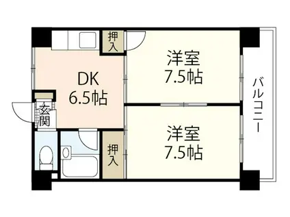ジャスティヒルト 高須(2DK/1階)の間取り写真