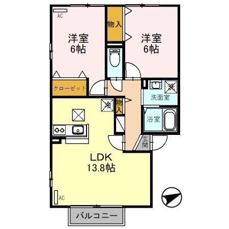 ソレアード(2LDK/1階)の間取り写真