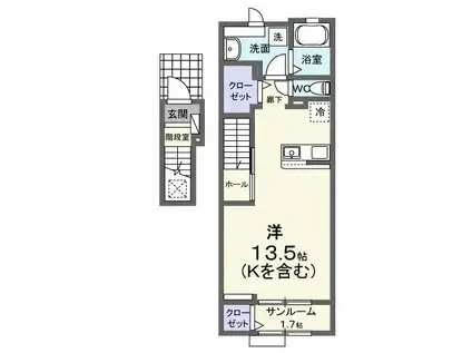 ソルブリッサ III(ワンルーム/2階)の間取り写真