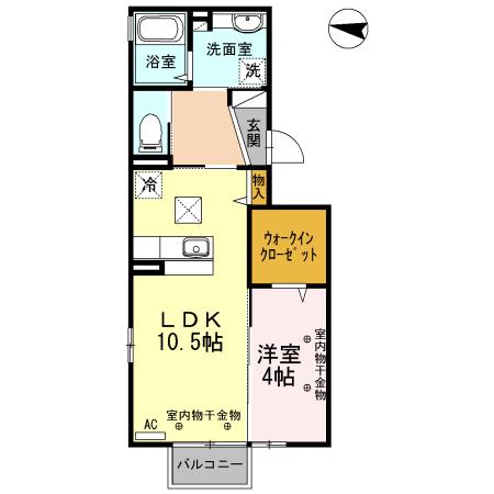 AND ONE(1LDK/1階)の間取り写真