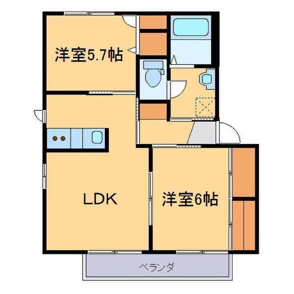アスナロC(2LDK/1階)の間取り写真