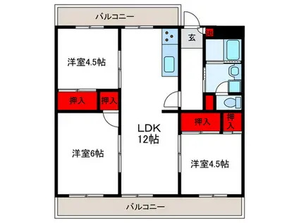 清和台ハイム2号棟(3LDK/2階)の間取り写真