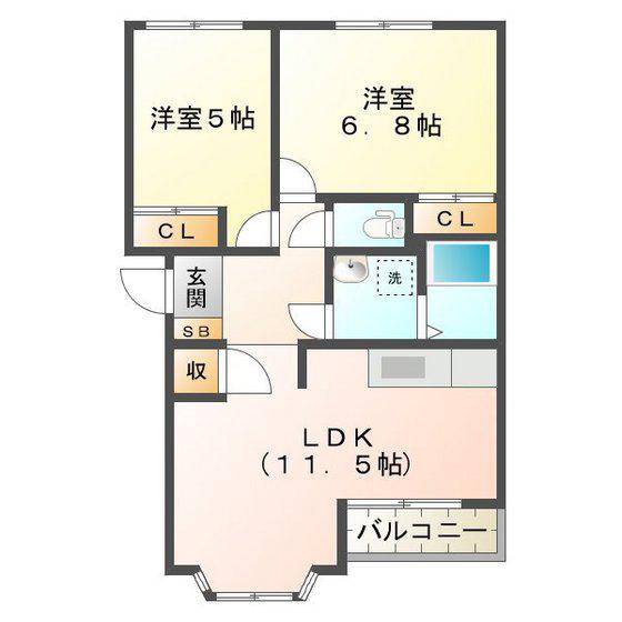 クローバー(2LDK/2階)の間取り写真