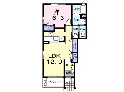 エスポワール穂高 C DK(1LDK/1階)の間取り写真