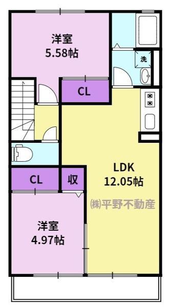 ハピネスさくら(2LDK/2階)の間取り写真