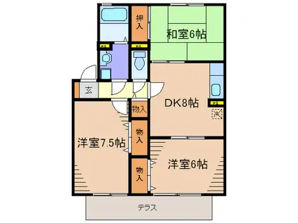 フローラル香椎(3DK/2階)の間取り写真