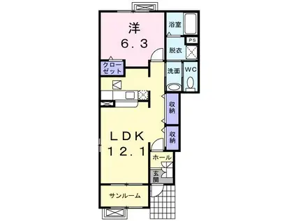 グランデ・フィオーレ IIーB(1LDK/1階)の間取り写真