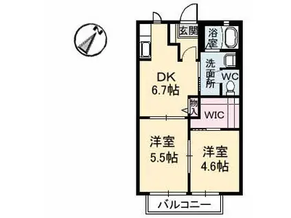 シャンティアオギII E棟(2DK/1階)の間取り写真
