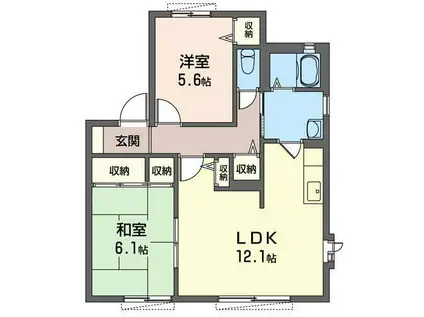 リヴェールIIE棟(2LDK/1階)の間取り写真
