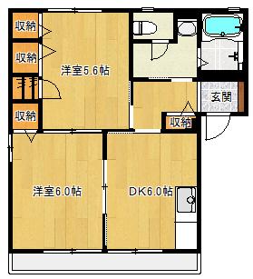 エクセロン C棟(2DK/2階)の間取り写真