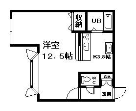 ルート医大前C(1K/1階)の間取り写真