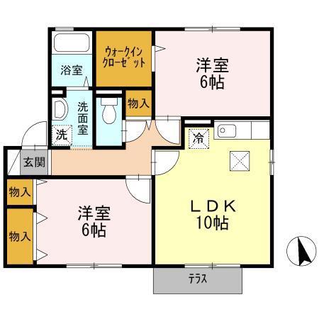 ハピネス山田 B(2LDK/2階)の間取り写真