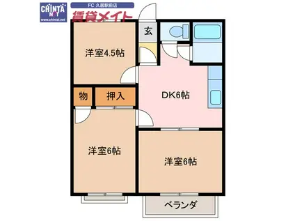 トラッドハウスB(3DK/1階)の間取り写真