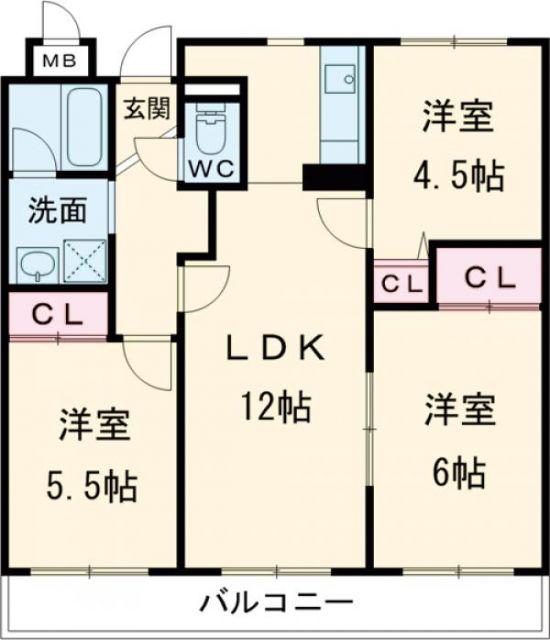 マンションフォルツーナ(3LDK/3階)の間取り写真