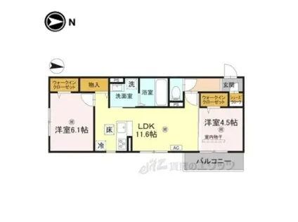 近鉄奈良線 新大宮駅 徒歩18分 3階建 築1年(2LDK/1階)の間取り写真