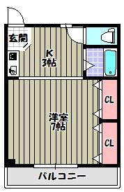 レインボーハイツ南(1K/2階)の間取り写真
