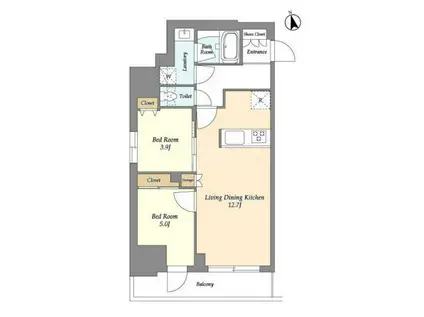 グランカーサ船堀II(2LDK/4階)の間取り写真