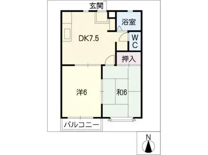 GREEN GABLE(2DK/2階)の間取り写真