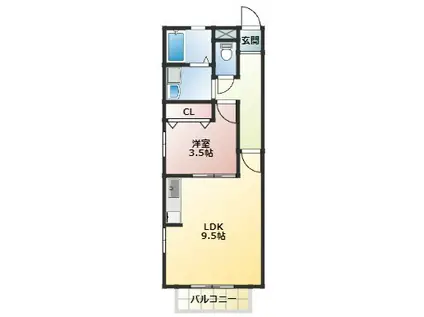 LS金城(1LDK/2階)の間取り写真