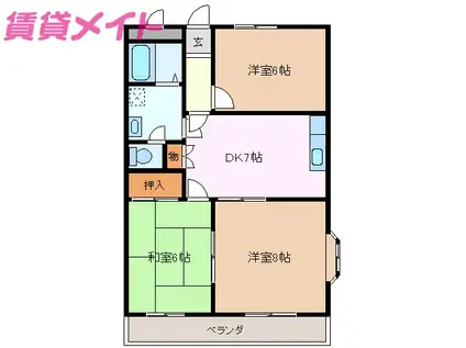 ロイヤルエース A棟(3DK/2階)の間取り写真